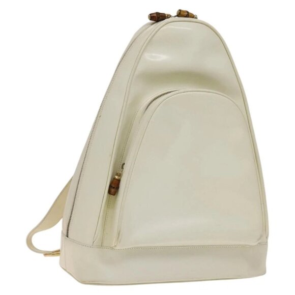 GUCCI Bamboo Body Bag Patent leather White Gold 003 3444 0127 Auth 137949 - Picture 2 of 15